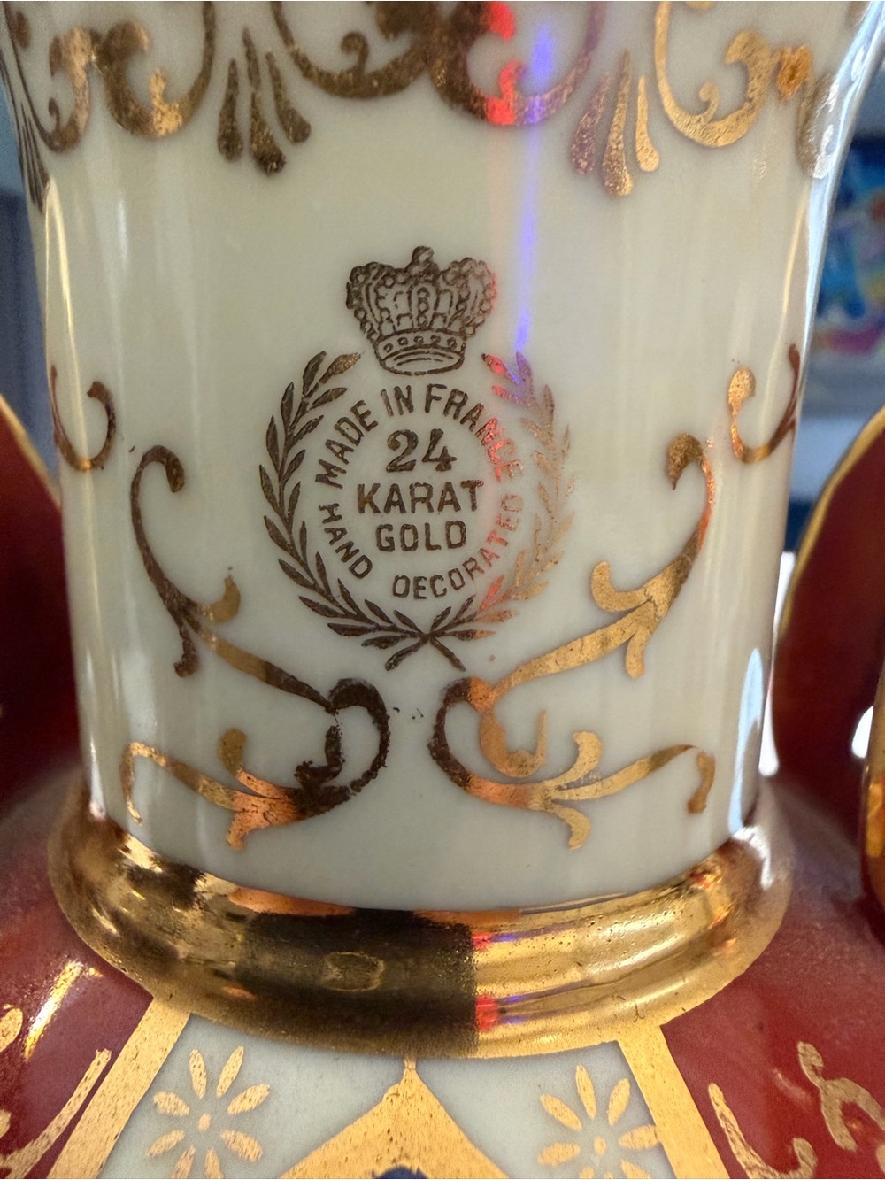 Pair Of Antique French Sevres Porcelain & Bronze Table Lamps, 32". Pair 24k Gold - Picture 8 of 16